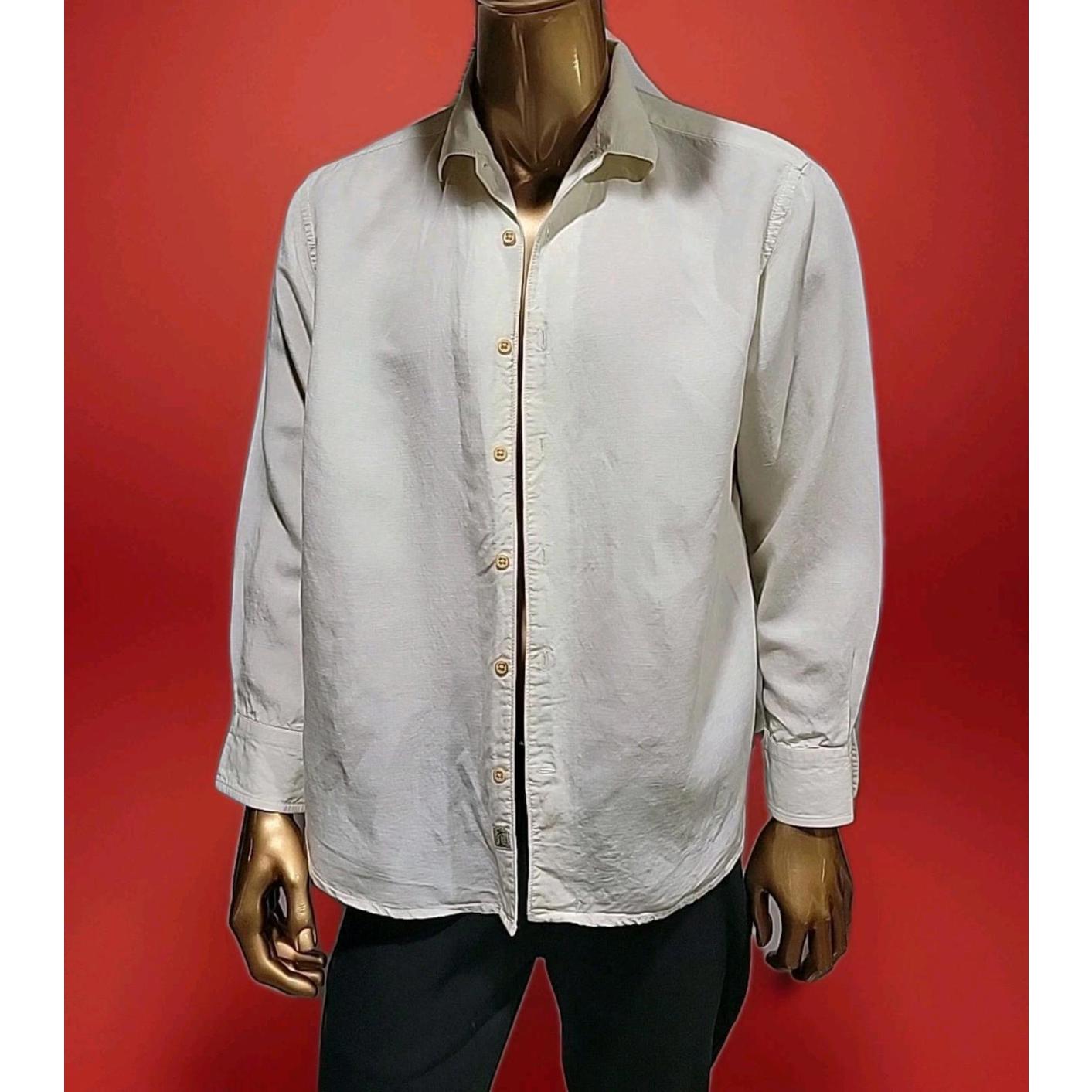 Tommy Bahama Size Xl Pale Yellow Men's Logo Shirt Linen Blend Button Up #Wm1
